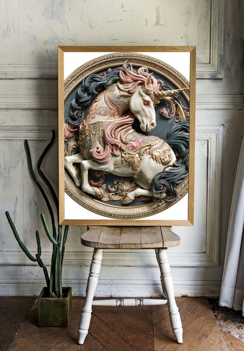 Ornate Unicorn Relief Poster. room preview