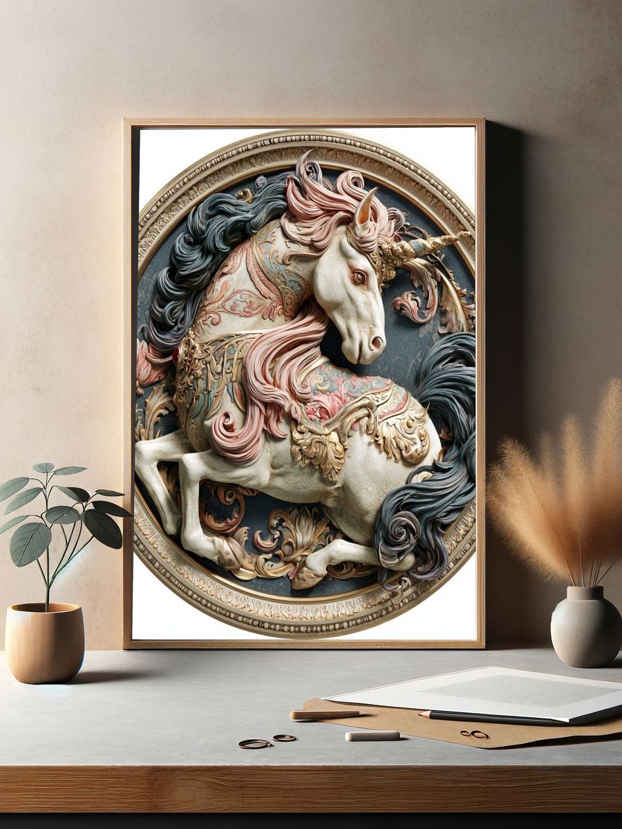Ornate Unicorn Relief Poster. — room view 2