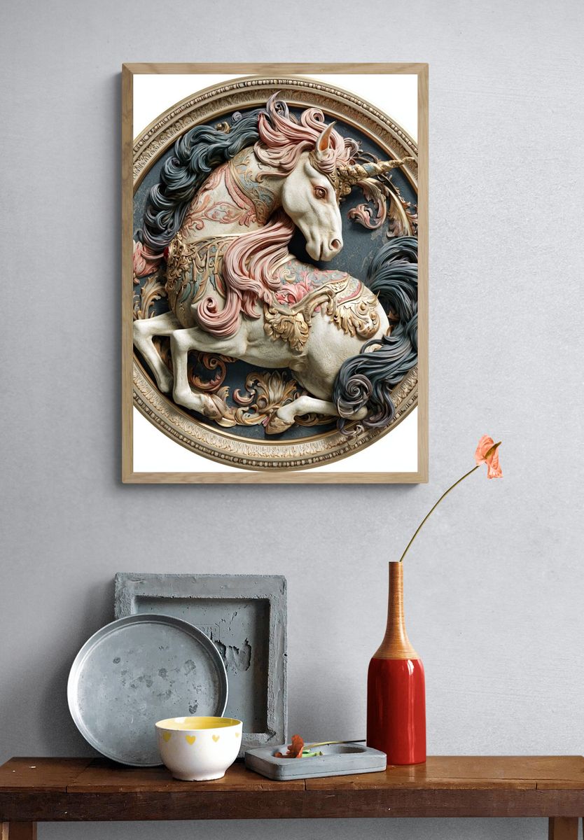 Ornate Unicorn Relief Poster. — room view 3