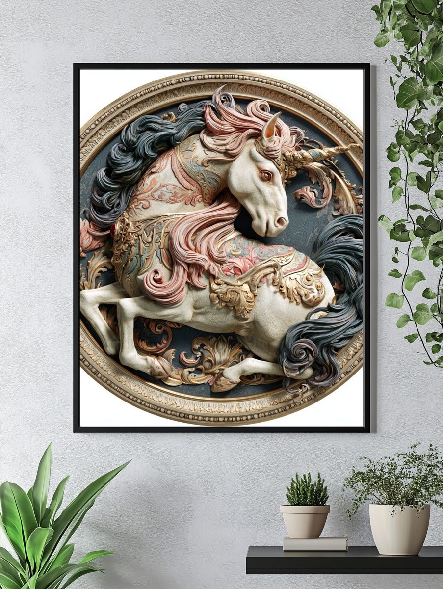 Ornate Unicorn Relief Poster. — room view 4