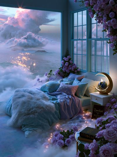 Dreamy Cloud Bedroom Illustration Print.