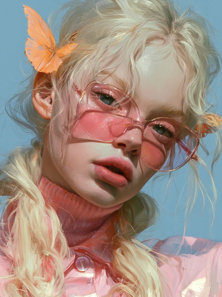 Pastel Butterfly Girl Portrait Print. poster detail