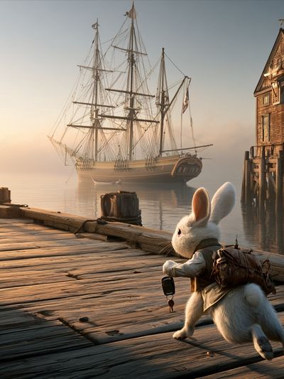 Rabbit Harbor Adventure Illustration Poster. poster