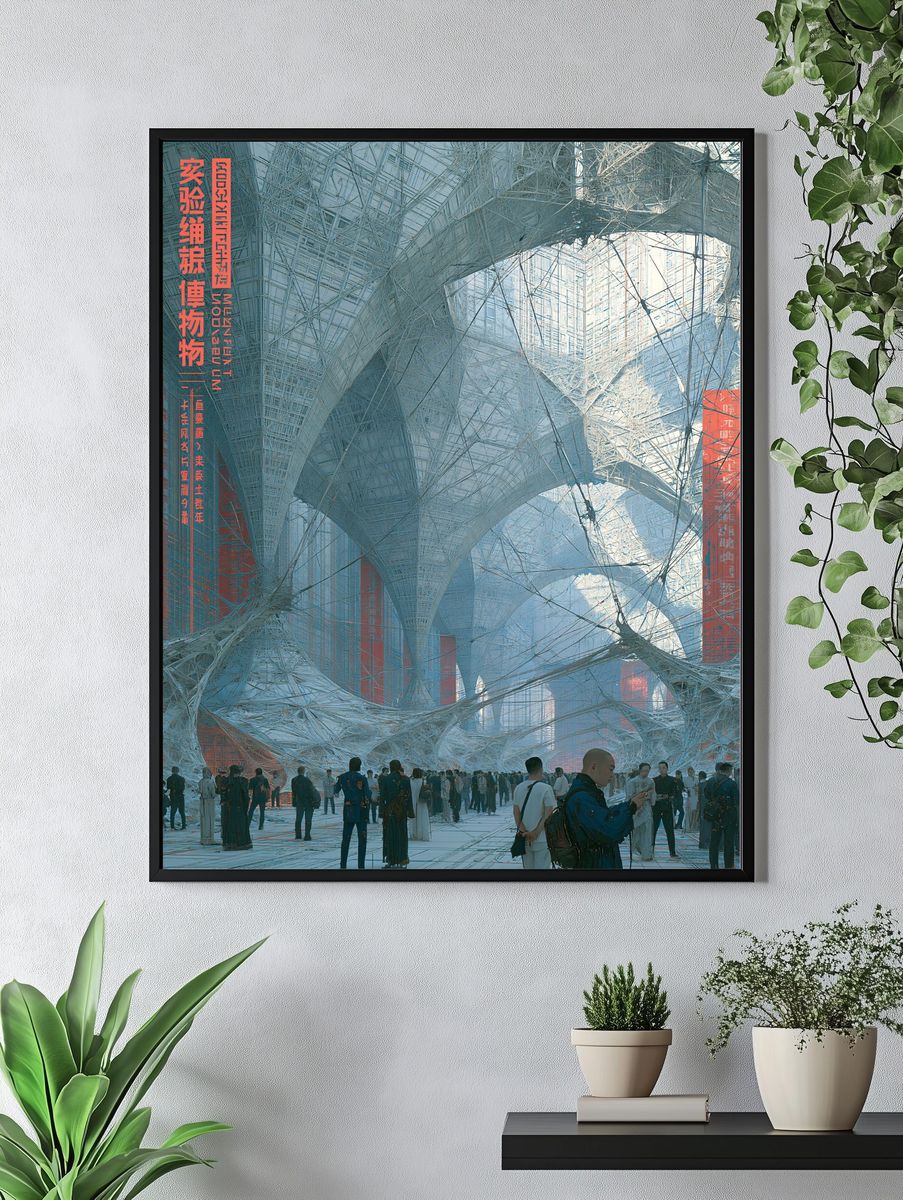 Futuristic City Atrium Illustration Poster. — room view 4
