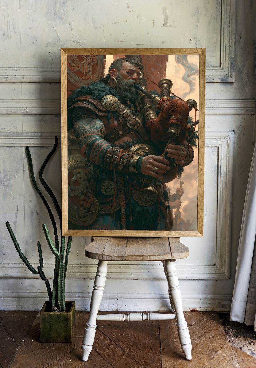 Celtic Warrior Piper Illustration Poster. room preview