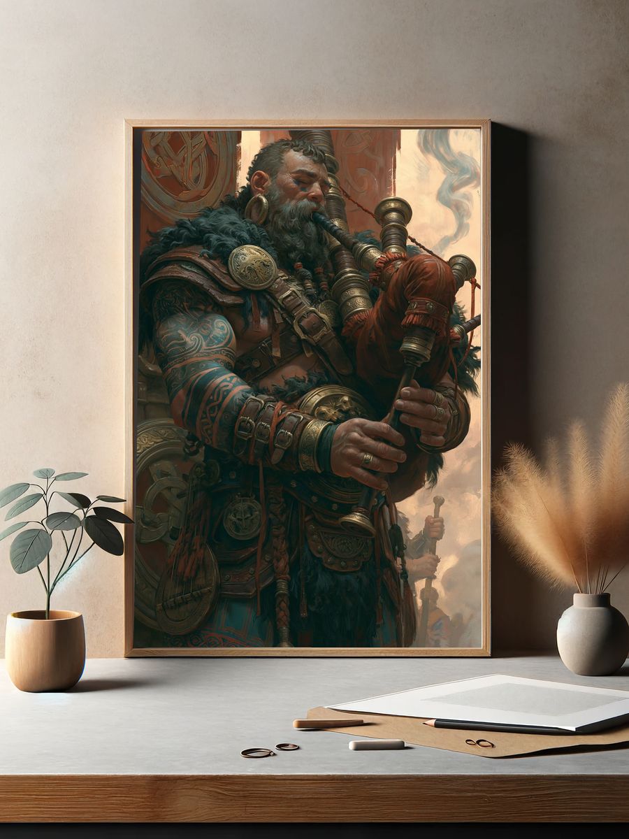 Celtic Warrior Piper Illustration Poster. — room view 2