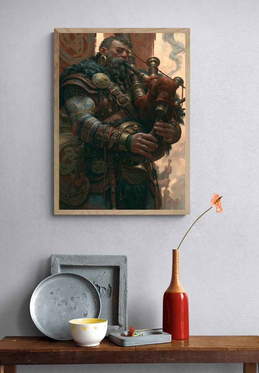 Celtic Warrior Piper Illustration Poster. — room view 3