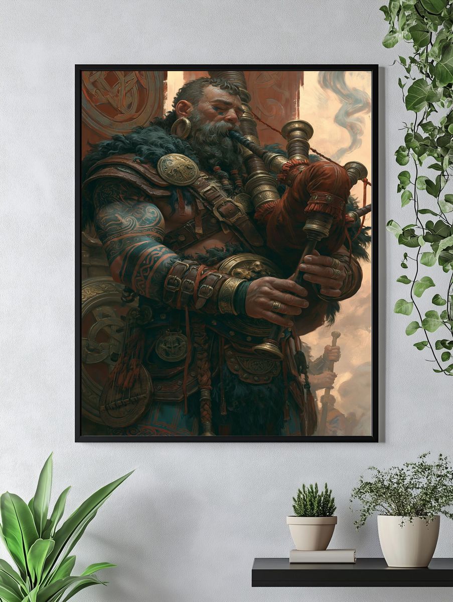 Celtic Warrior Piper Illustration Poster. — room view 4