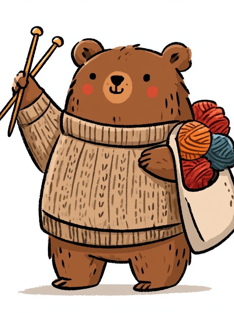 Knitting Bear Illustration Poster. poster detail