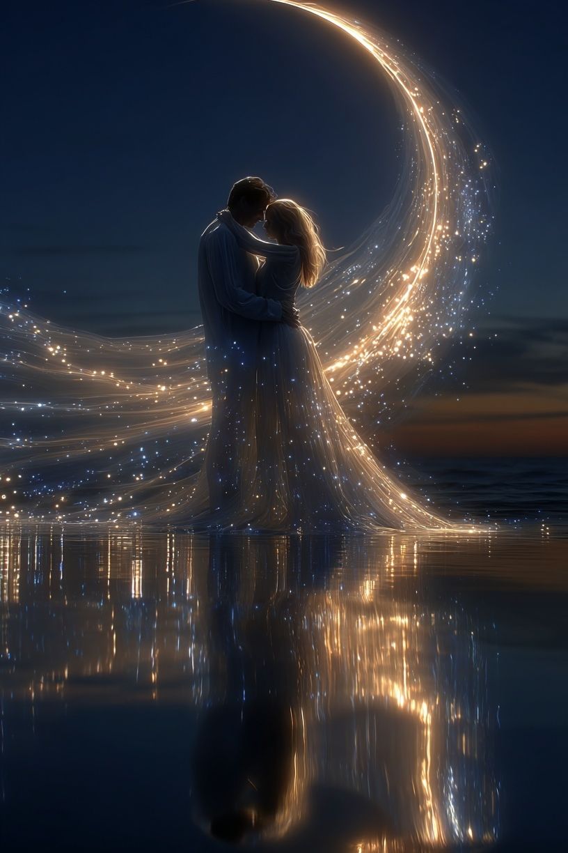Moonlit Lovers Fantasy Print. poster detail