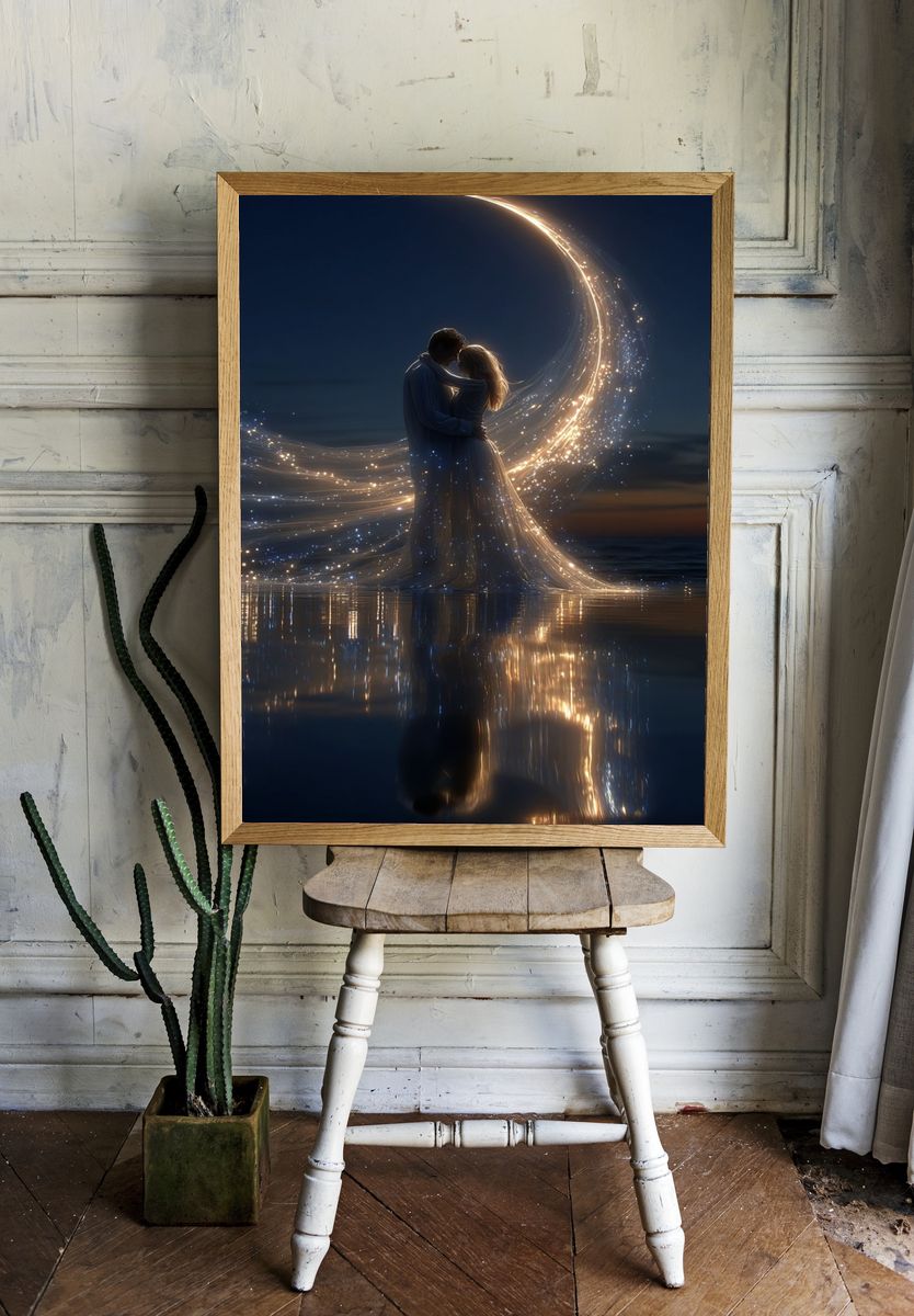 Moonlit Lovers Fantasy Print. room preview