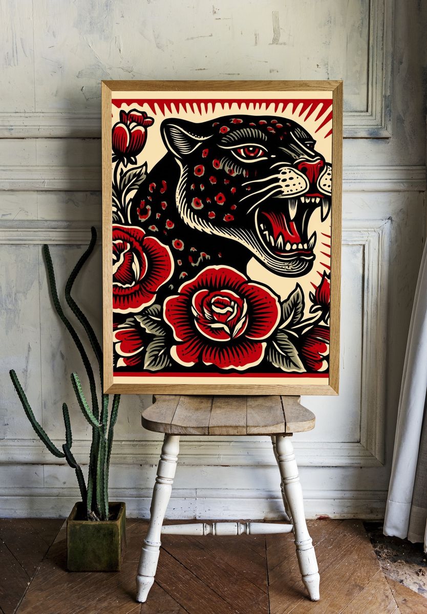 Roaring Panther Floral Print. — room view 1