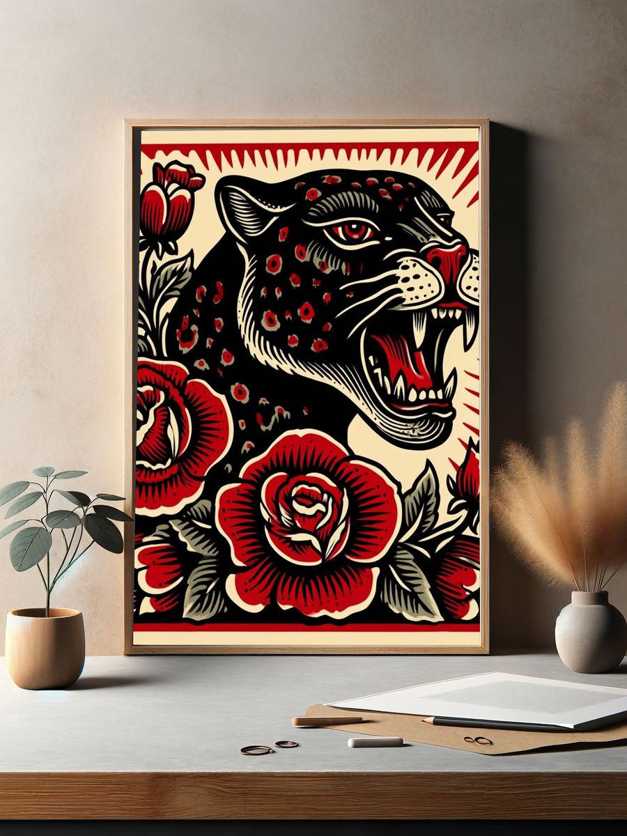 Roaring Panther Floral Print. — room view 2