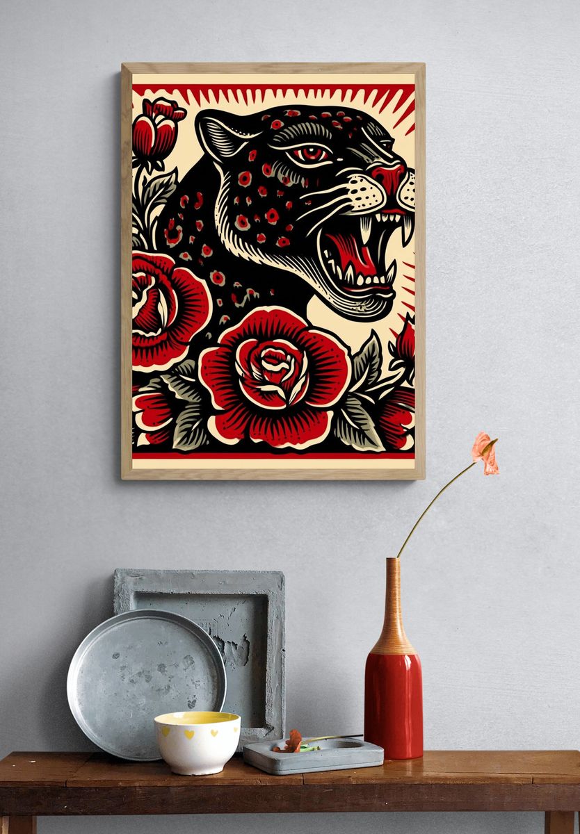Roaring Panther Floral Print. — room view 3