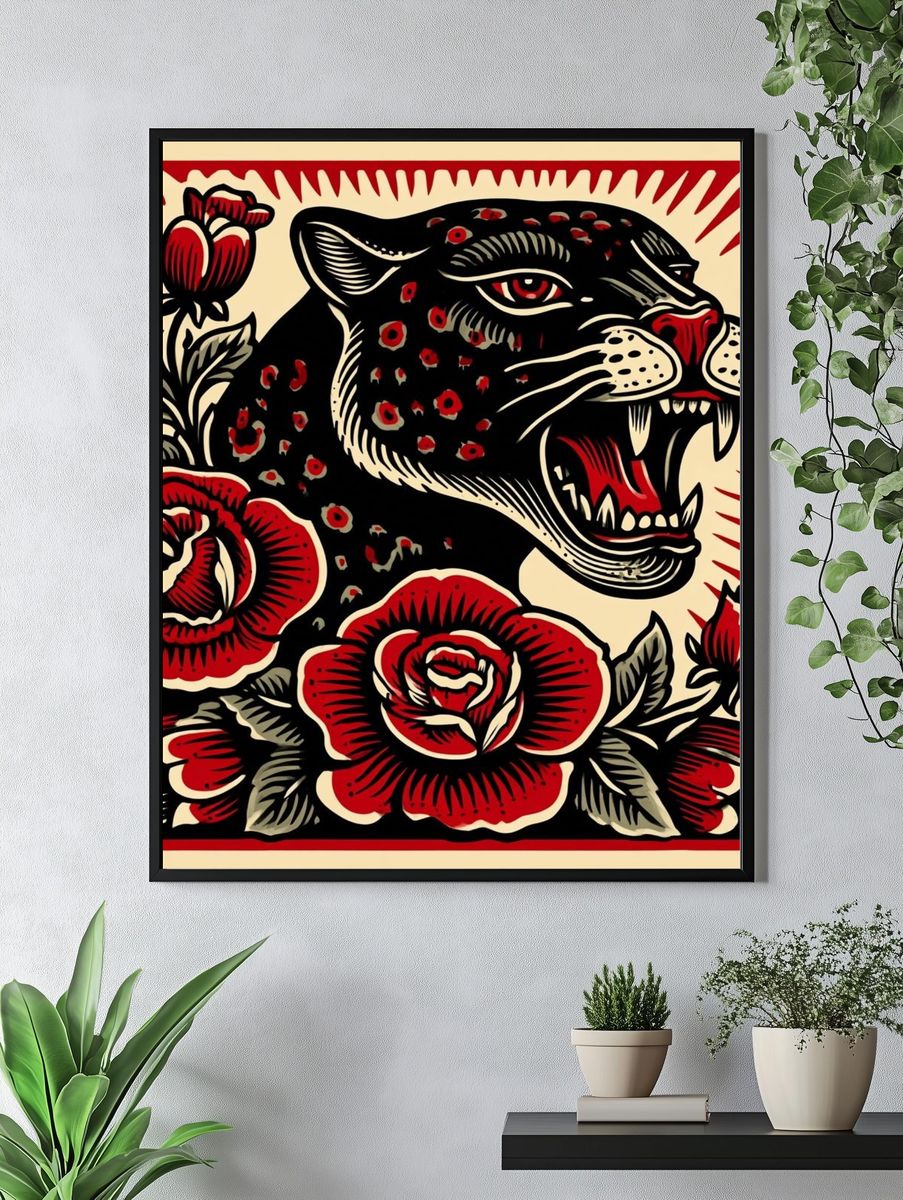 Roaring Panther Floral Print. — room view 4