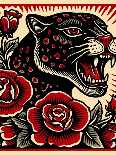 Roaring Panther Floral Print. poster