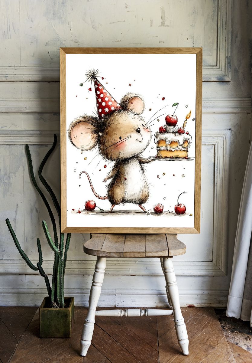 Birthday Mouse Illustration Poster. — room view 1