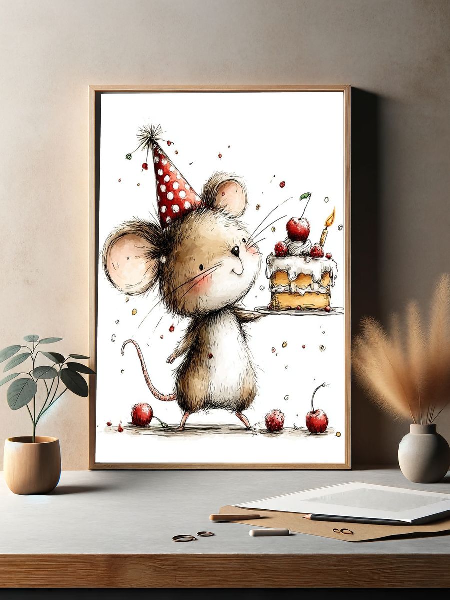 Birthday Mouse Illustration Poster. — room view 2