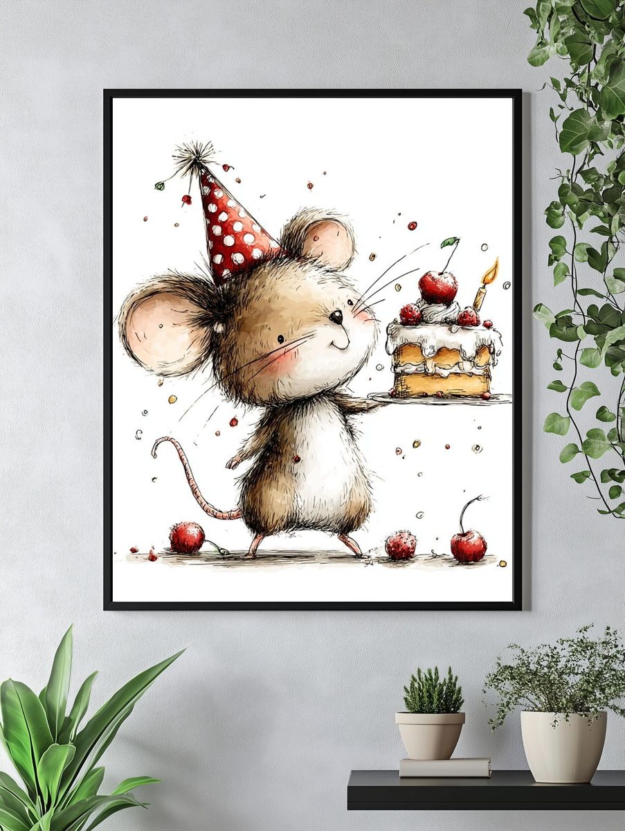Birthday Mouse Illustration Poster. — room view 4