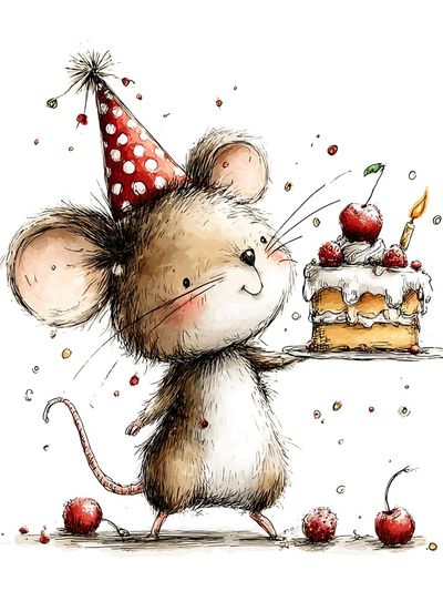 Birthday Mouse Illustration Poster. poster print