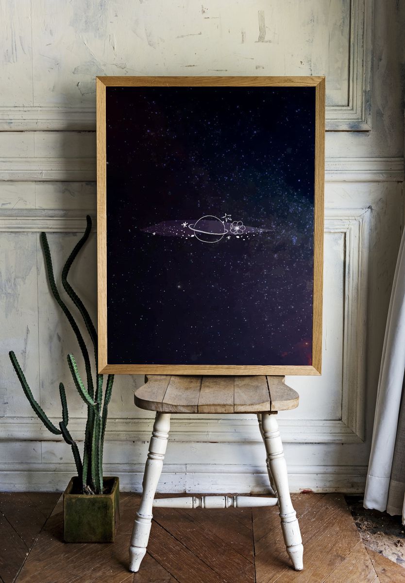 Minimal line art galaxy mobile. — room view 1
