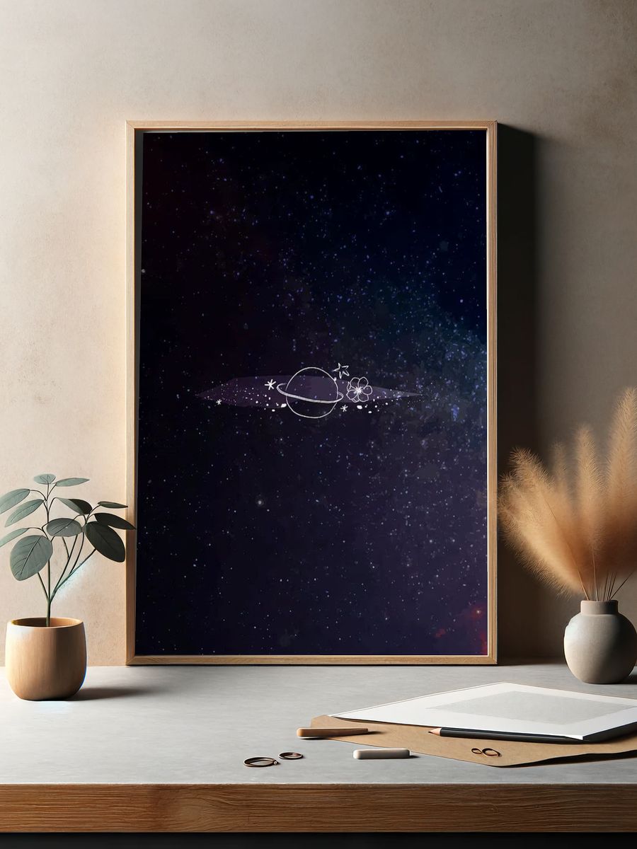 Minimal line art galaxy mobile. — room view 2