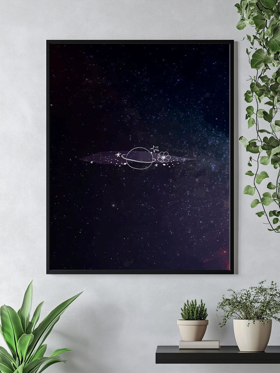 Minimal line art galaxy mobile. — room view 4