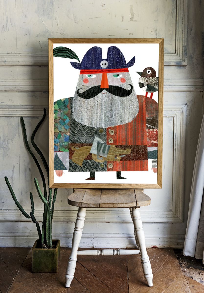 Pirate Captain Bird Illustration Poster. room preview