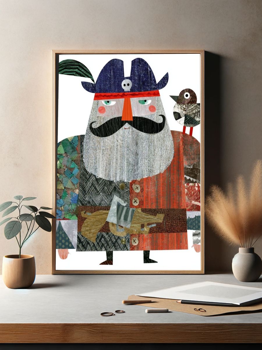 Pirate Captain Bird Illustration Poster. — room view 2