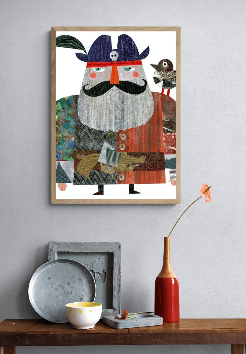 Pirate Captain Bird Illustration Poster. — room view 3