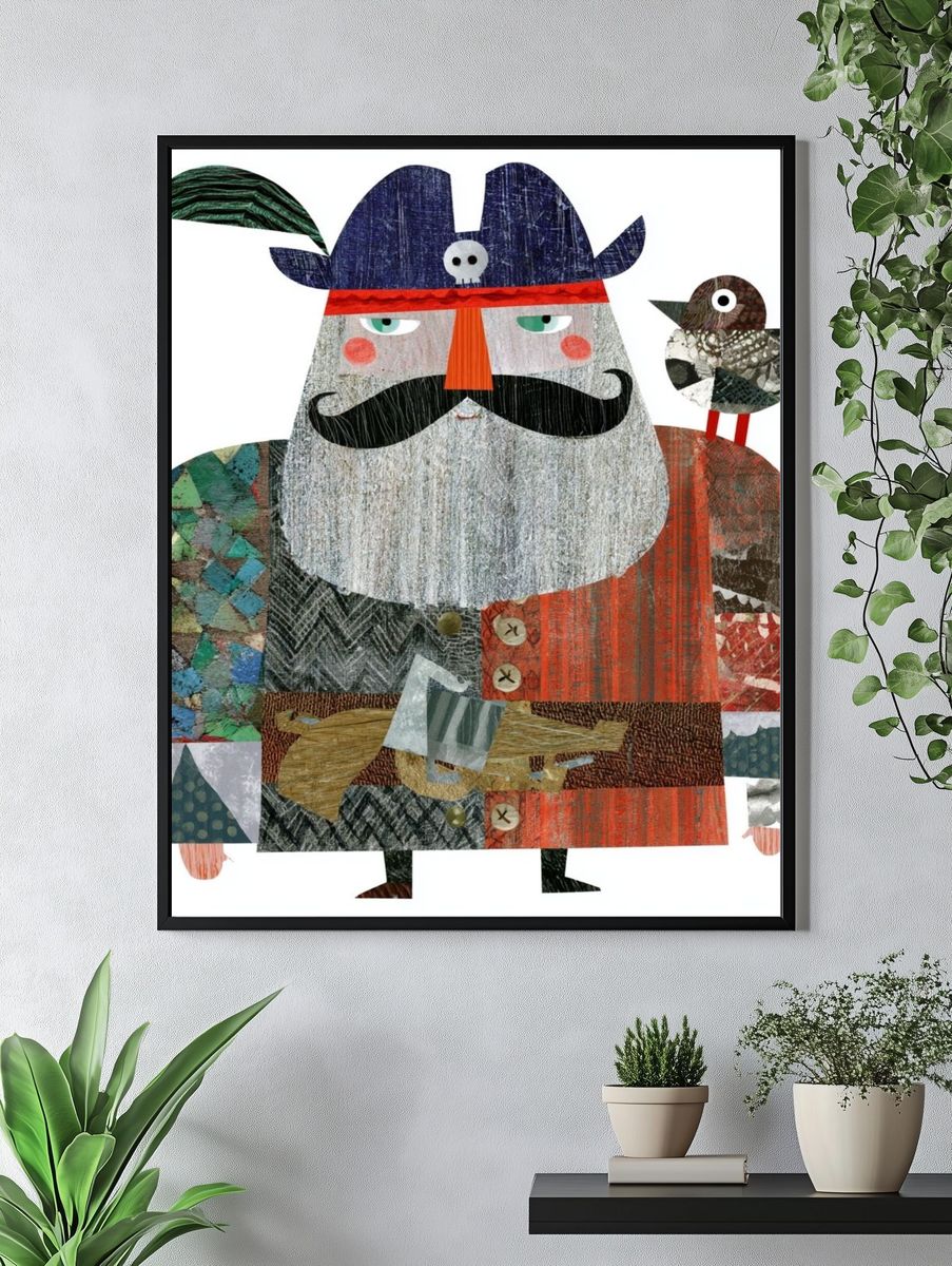 Pirate Captain Bird Illustration Poster. — room view 4