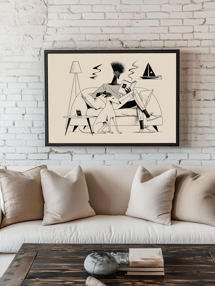 Reading at Home Illustration Poster. room preview