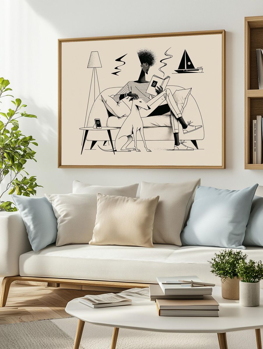 Reading at Home Illustration Poster. — room view 2