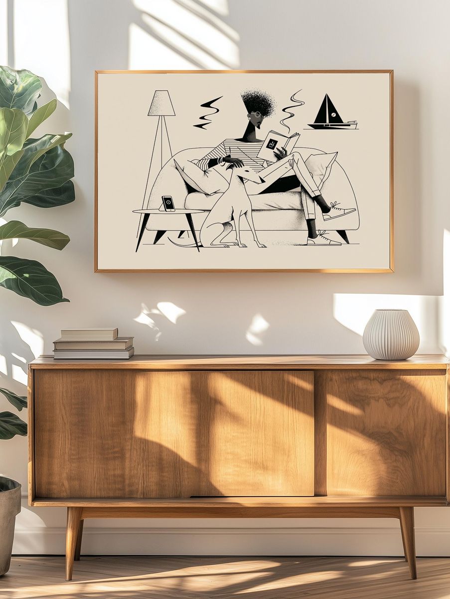 Reading at Home Illustration Poster. — room view 3