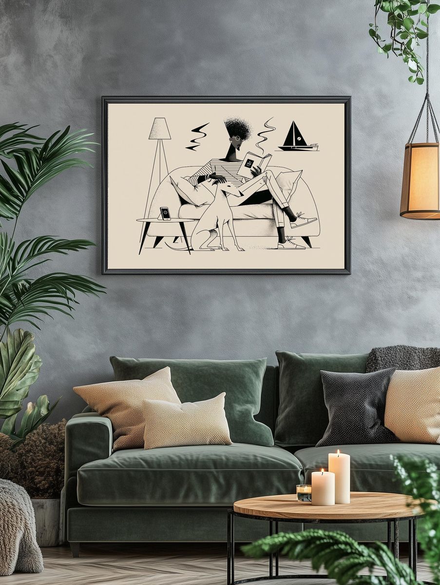Reading at Home Illustration Poster. — room view 4