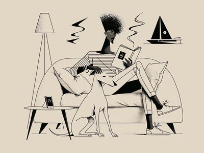 Reading at Home Illustration Poster.