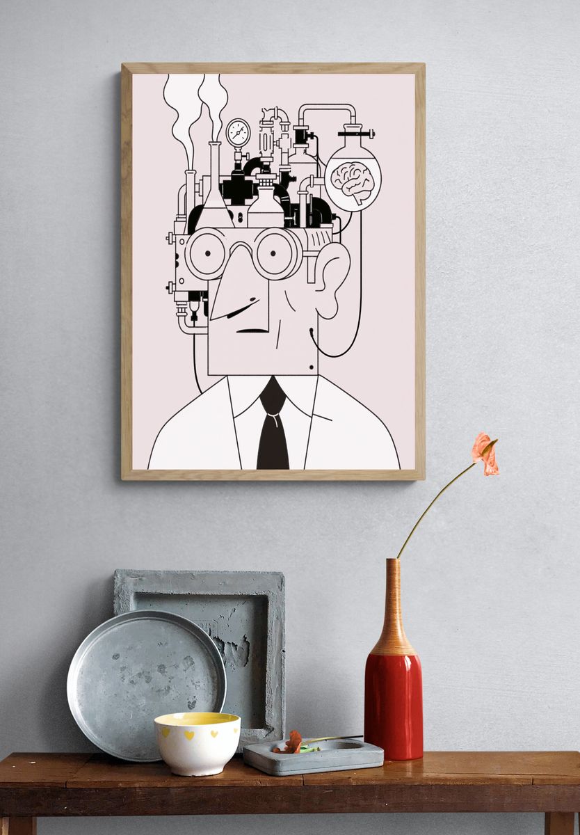 Surreal Scientist Portrait Poster. — room view 3