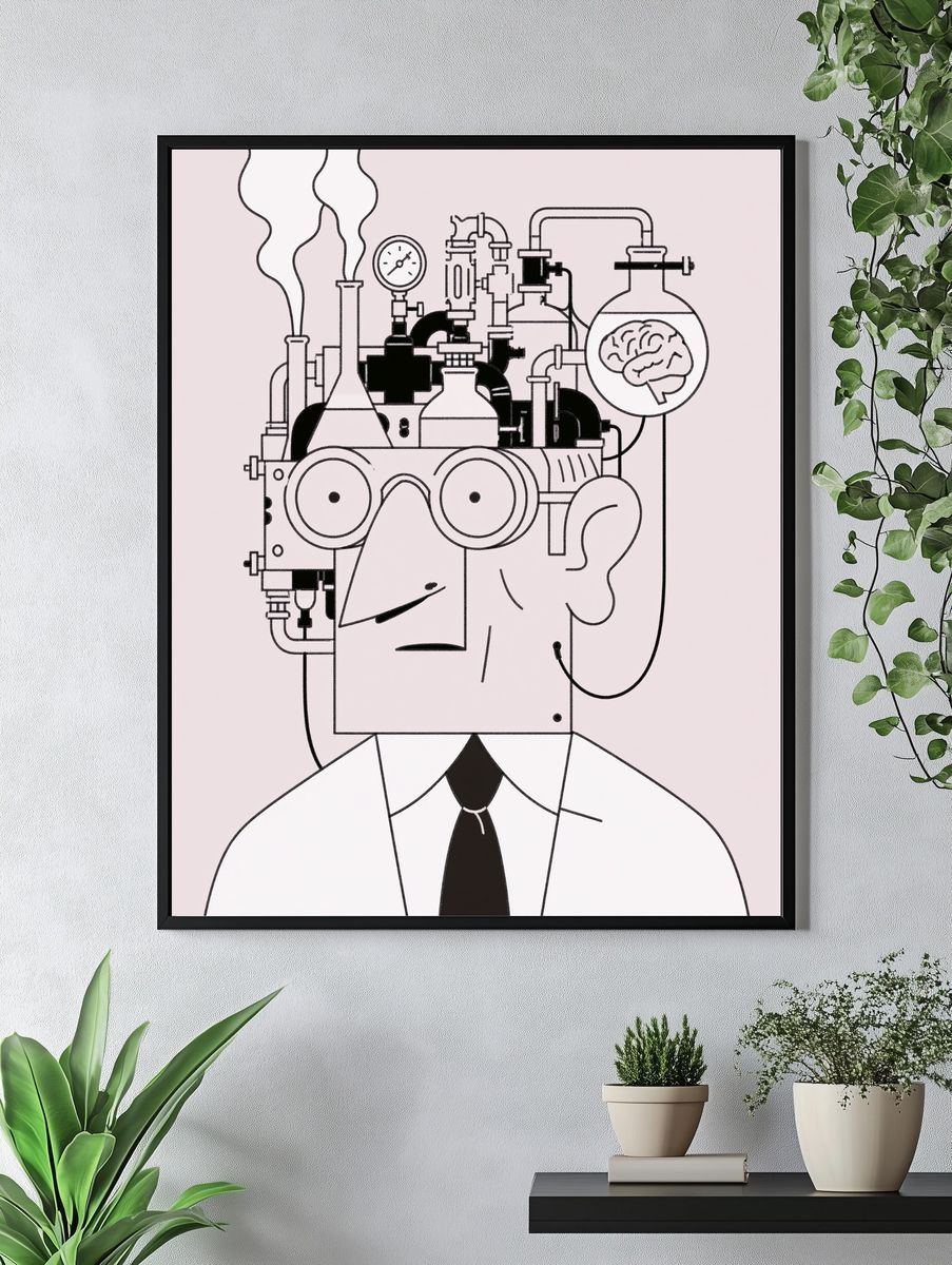 Surreal Scientist Portrait Poster. — room view 4