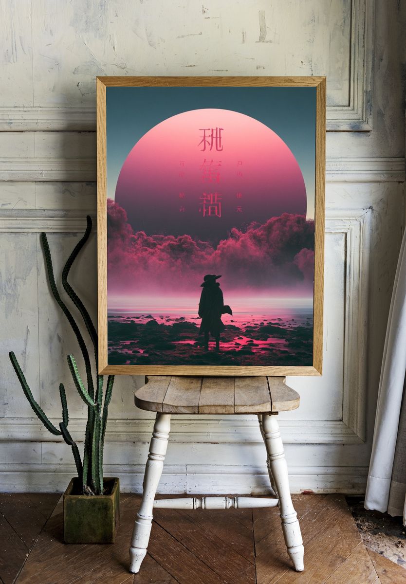 Pink Moon Silhouette Print. — room view 1