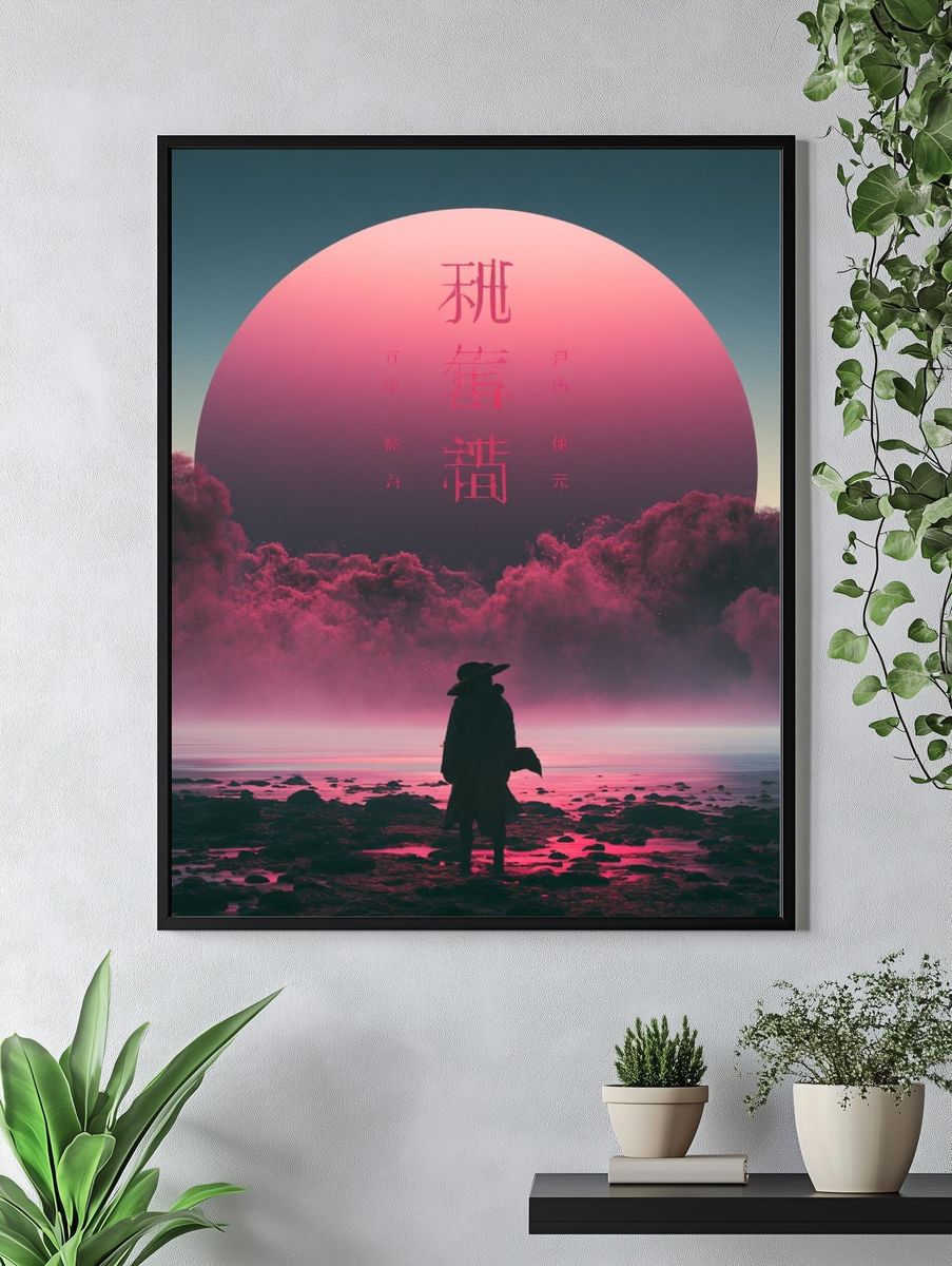 Pink Moon Silhouette Print. — room view 4