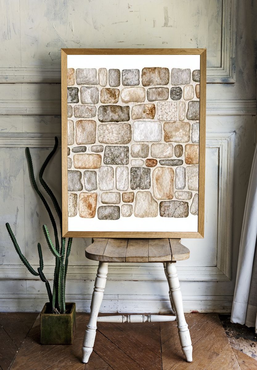Stone Wall Watercolor Print. — room view 1