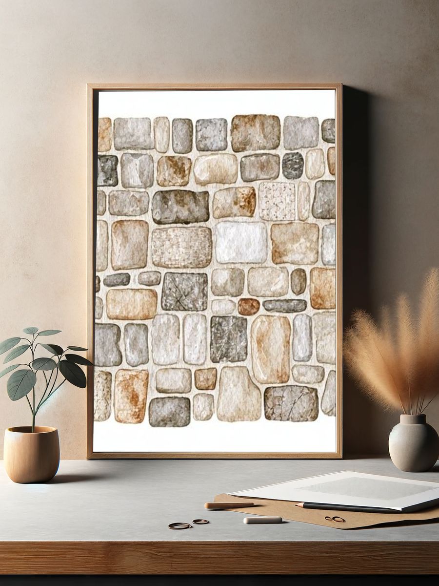 Stone Wall Watercolor Print. — room view 2