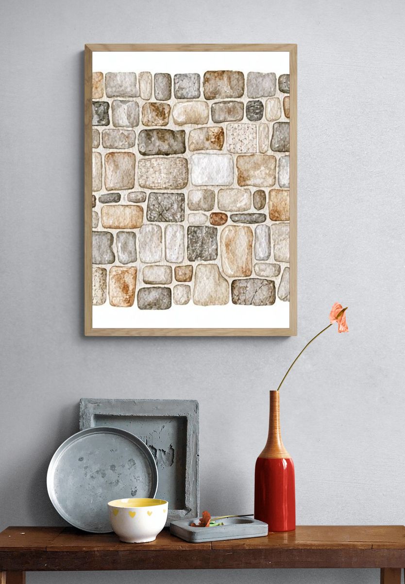 Stone Wall Watercolor Print. — room view 3