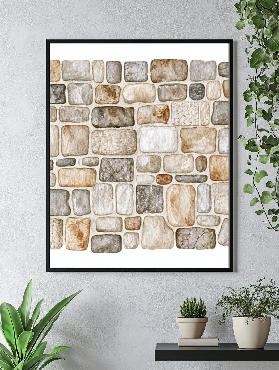 Stone Wall Watercolor Print. — room view 4