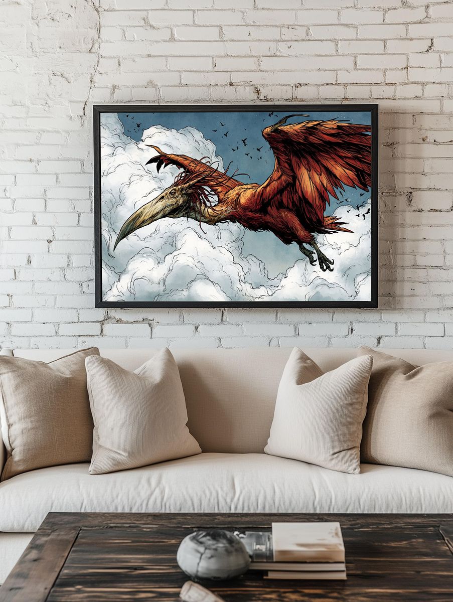 Skyborne Pterosaur Illustration Poster. — room view 1