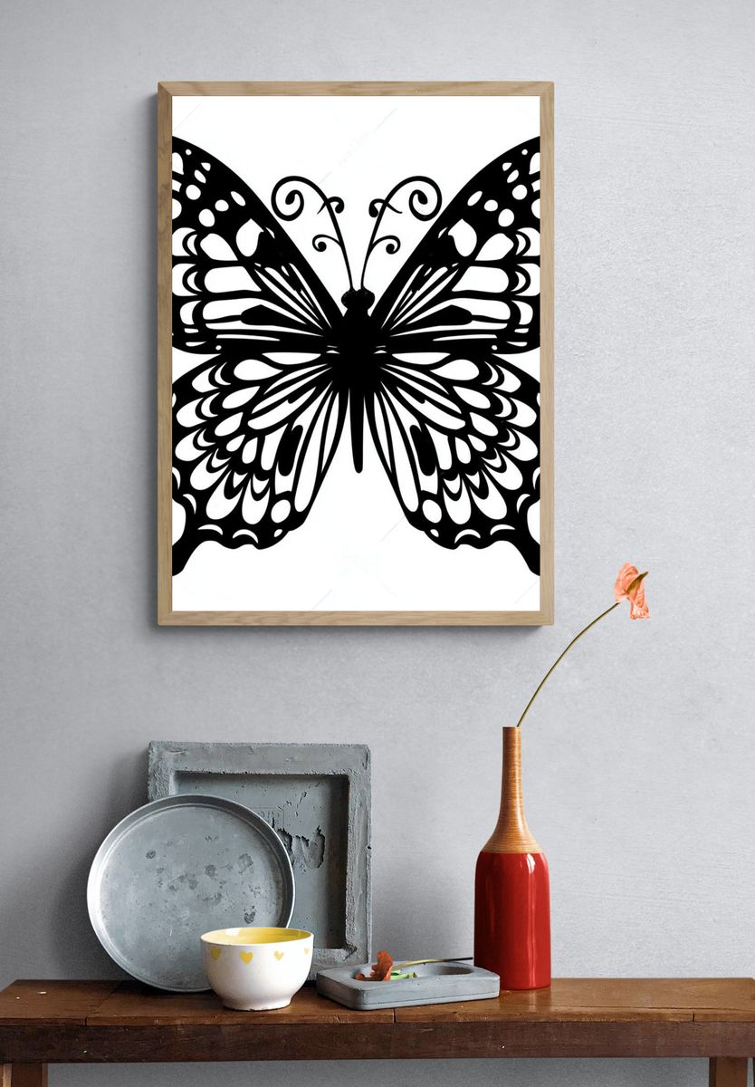 Butterfly Silhouette Illustration Poster. — room view 3