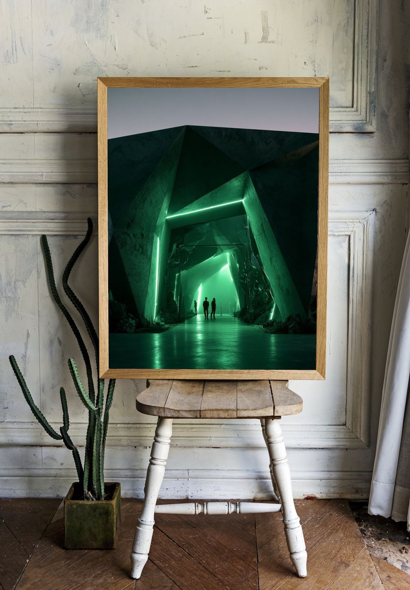 Neon Green Futuristic Tunnel Poster. room preview