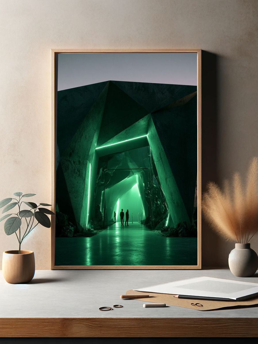 Neon Green Futuristic Tunnel Poster. — room view 2