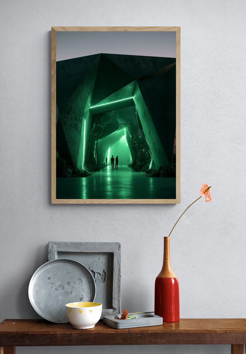 Neon Green Futuristic Tunnel Poster. — room view 3