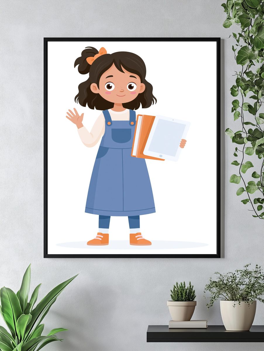 Girl with Tablet Illustration Poster. — room view 4